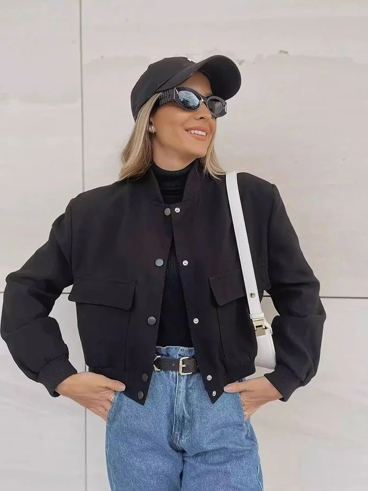 Women’s Casual Pocket Front Bomber Jacket