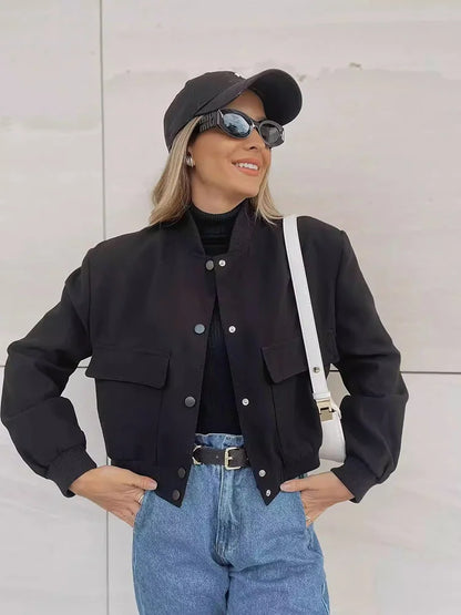 Women’s Casual Pocket Front Bomber Jacket