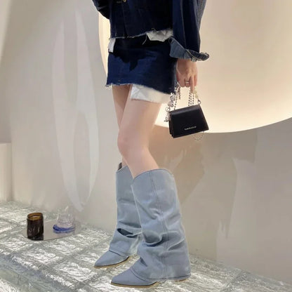 Denim Knee-High Women's Boots