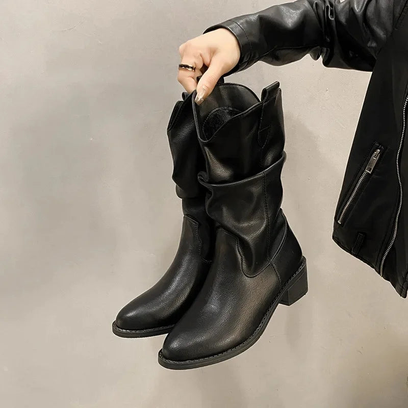 Slouchy Leather Knee High Boots