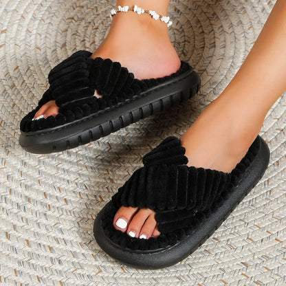 Women’s Plush Cross-Band Slide Slippers