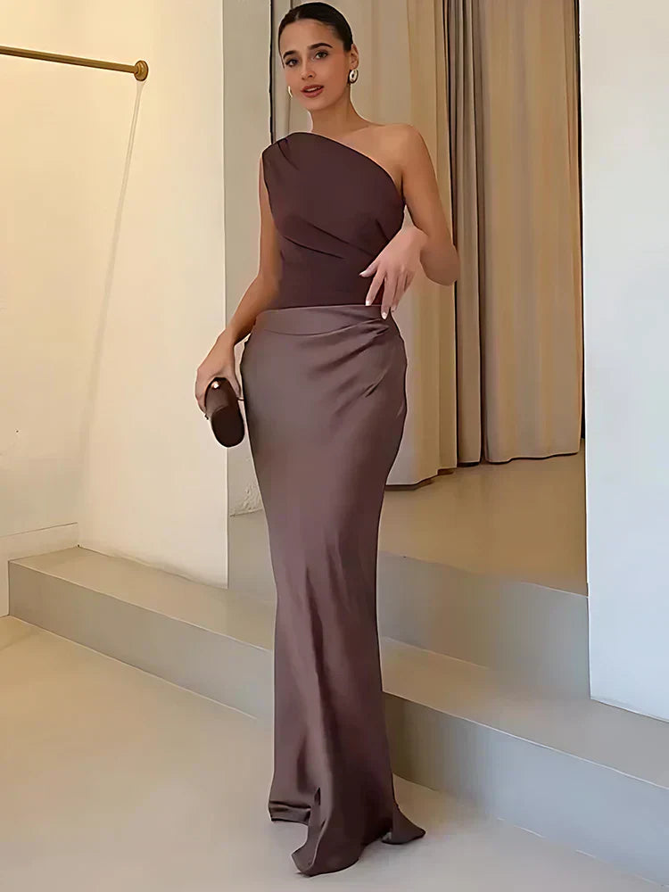 Maxivestido con Falda de Satén