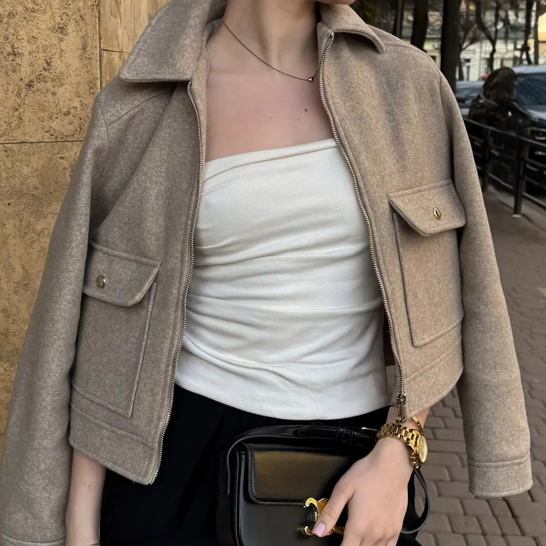 Women’s Zippered Wool Bomber Jacket