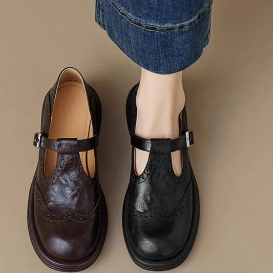 Classic Women’s Real Leather T-Strap Shoes