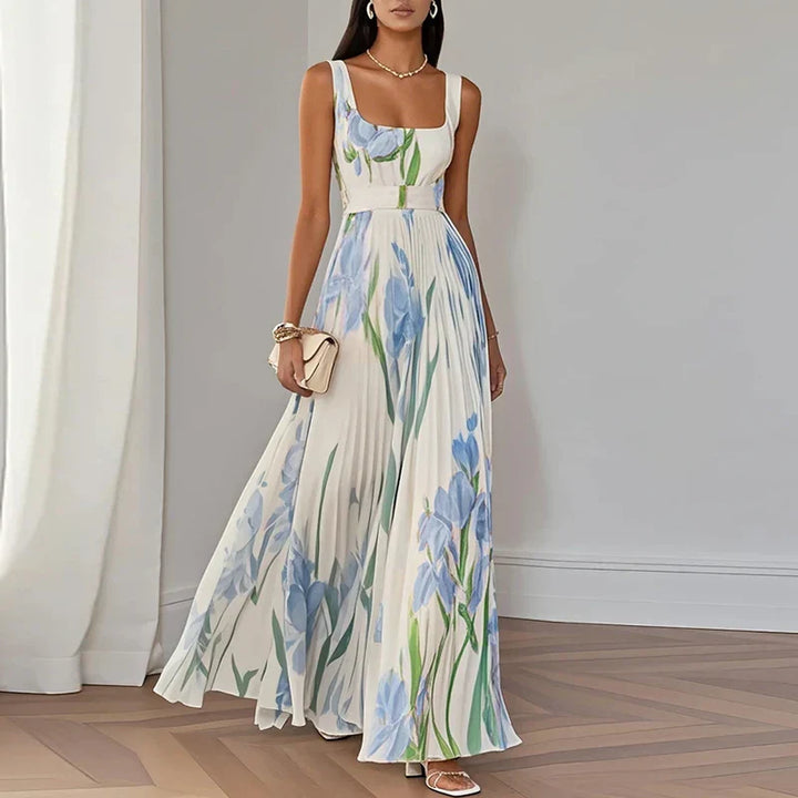 Vestido maxi floral con corte en A
