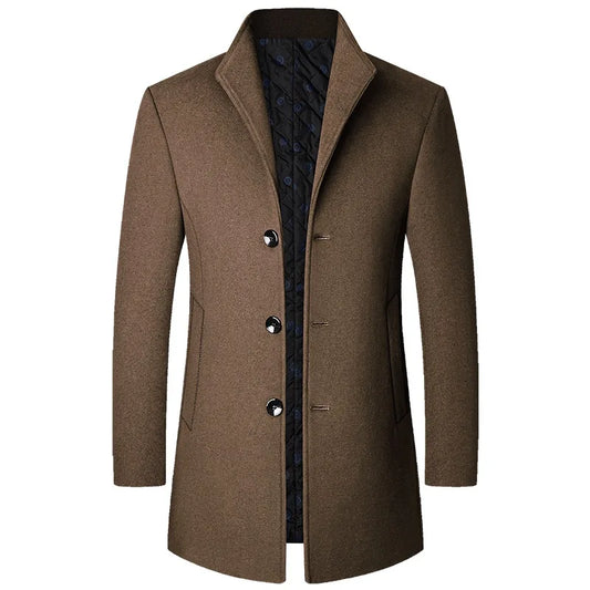 Men’s Sophisticated Long Overcoat With Buttons