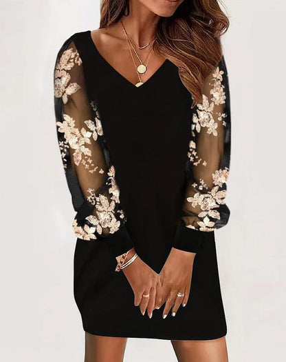 Elegant Lace-Sleeve Comfort Dress