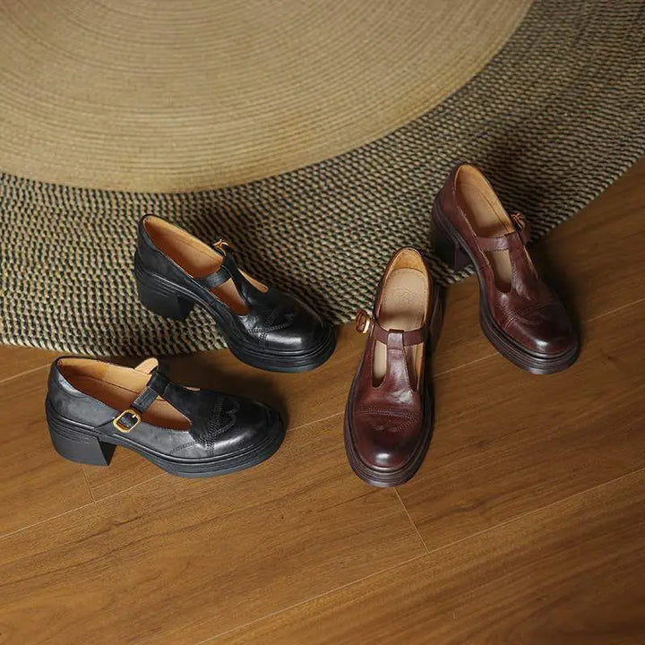Classic Women’s Leather T-Strap Shoes