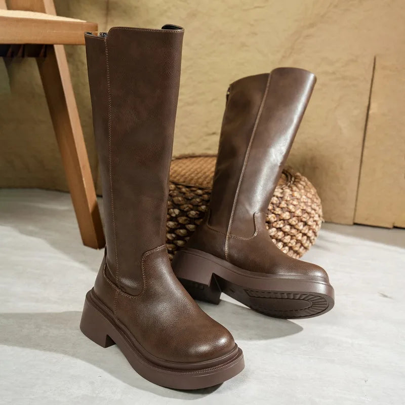 Sleek Leather Knee High Boots