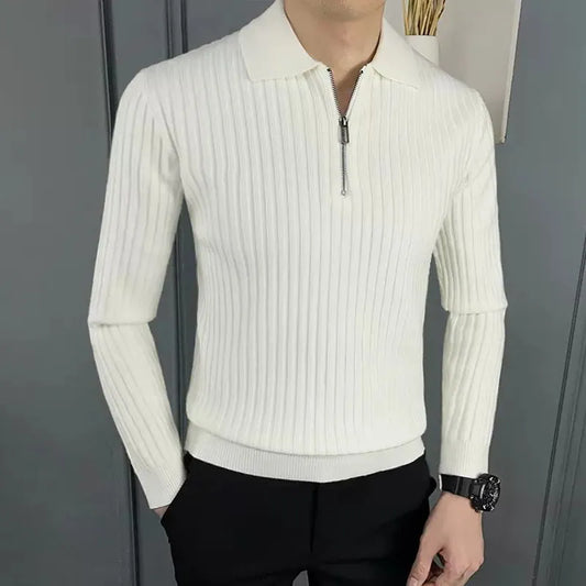 Stylish Ribbed Sweater for Men with Zip