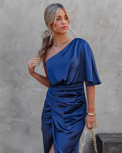 Vestido midi cruzado de un solo hombro para mujer