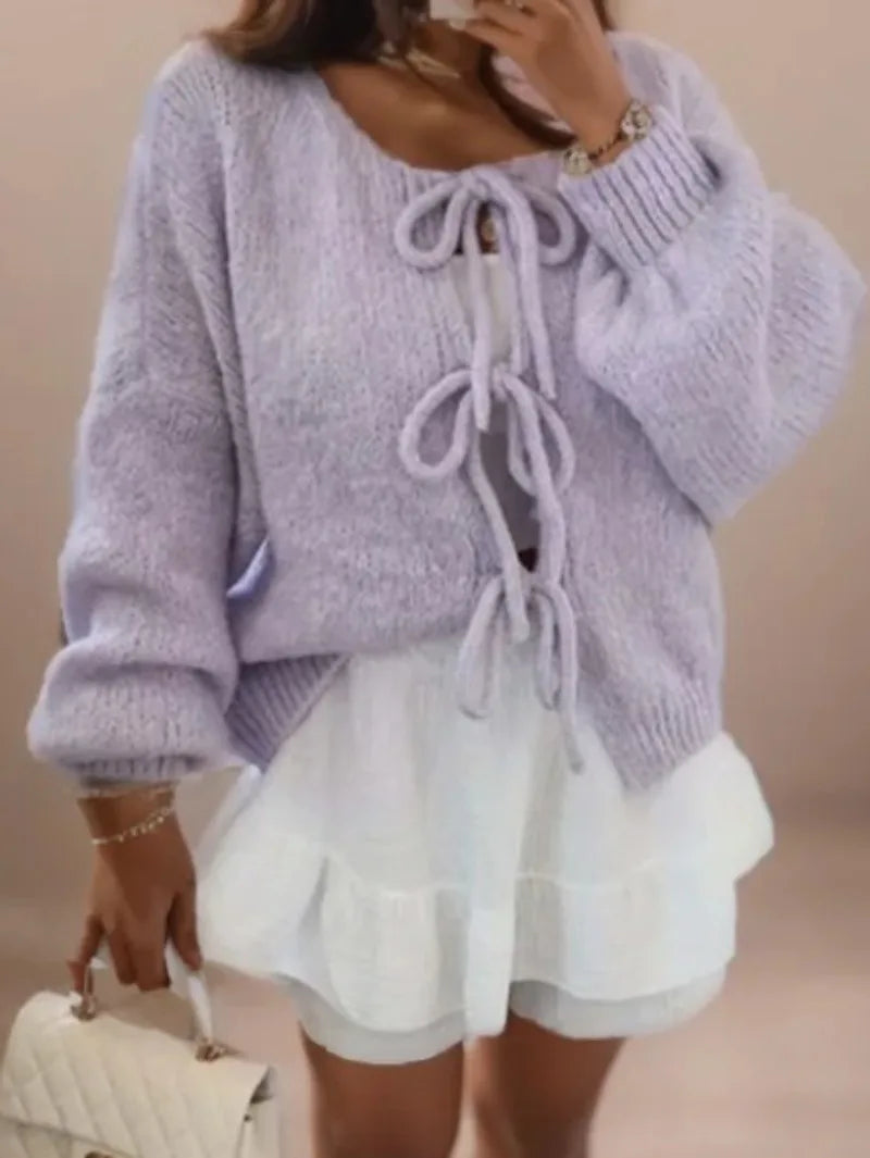 Women’s Chunky Winter Knotted Front Cardigan