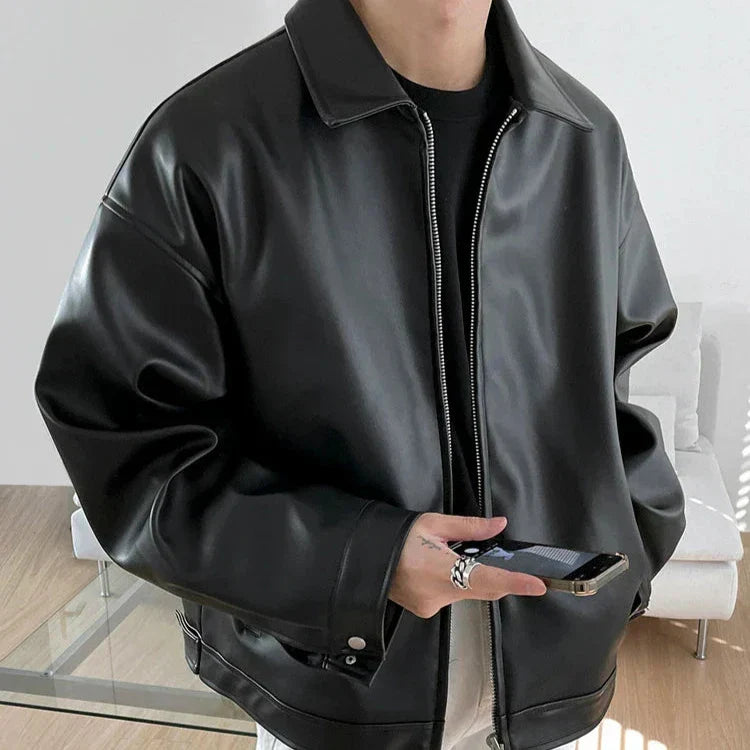 Cazadora bomber de cuero oversize para hombre