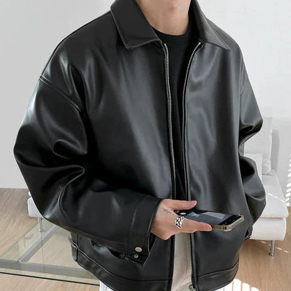 Cazadora bomber de cuero oversize para hombre
