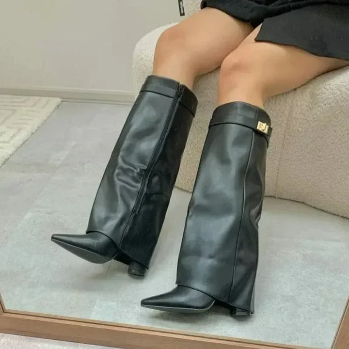 Women’s Leather Thigh-High Boots with Buckle