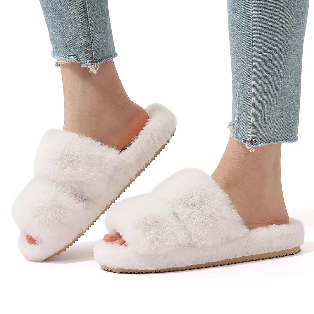 Pantuflas tipo sandalia de piel sintética cómodas para mujer