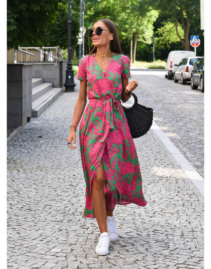 Talia | Stylish V-Neck Floral Dress