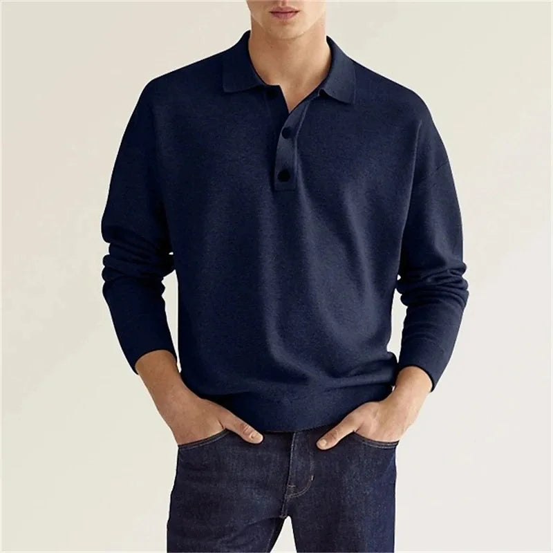 Men’s Long Sleeve Casual Knit Polo Shirt