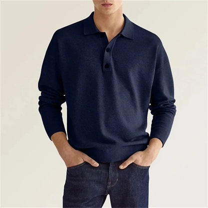 Polo de punto casual de manga larga para hombre