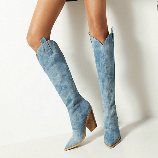 Botas de tacón alto para mujer con punta fina