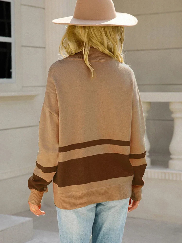 Women’s Winter Striped Half-Zip Sweater