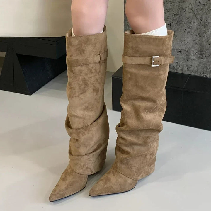 Women’s Leather Thigh-High Boots with Buckle