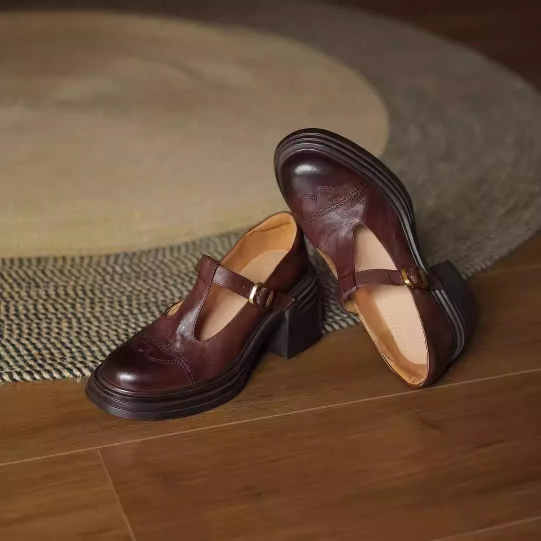 Classic Women’s Leather T-Strap Shoes