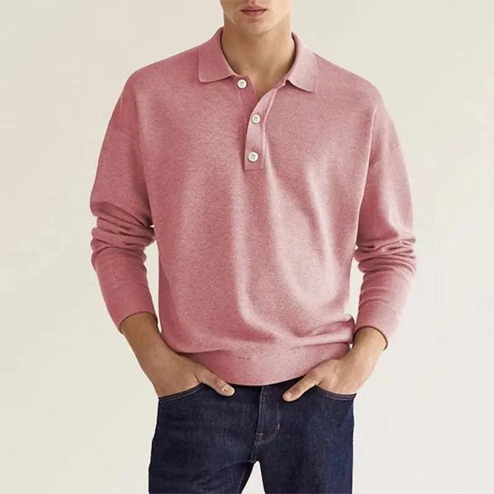 Men’s Long Sleeve Casual Knit Polo Shirt