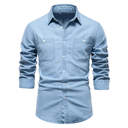 Men’s Light Blue Denim Button-Up Shirt