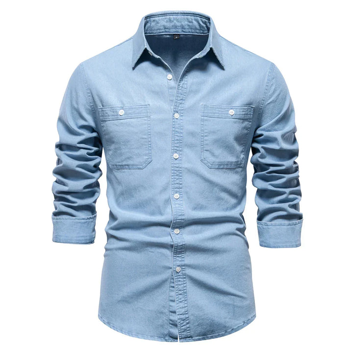 Men’s Light Blue Denim Button-Up Shirt