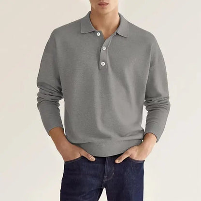 Polo de punto casual de manga larga para hombre