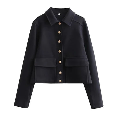 Chaqueta informal abotonada con bolsillos para mujer