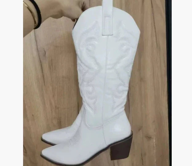 Botas de tacón alto hasta la rodilla, estilo western