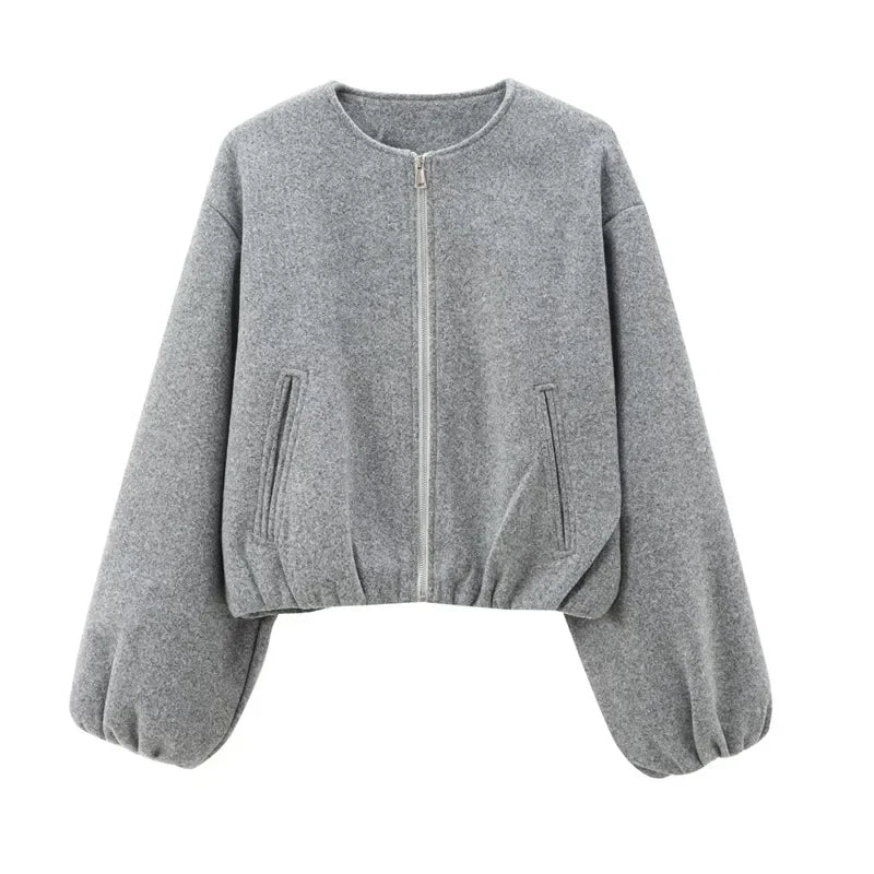 Women’s Casual Zip-Up Bomber Jacket with Pockets