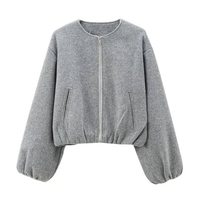 Women’s Casual Zip-Up Bomber Jacket with Pockets