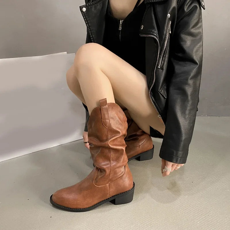 Slouchy Leather Knee High Boots