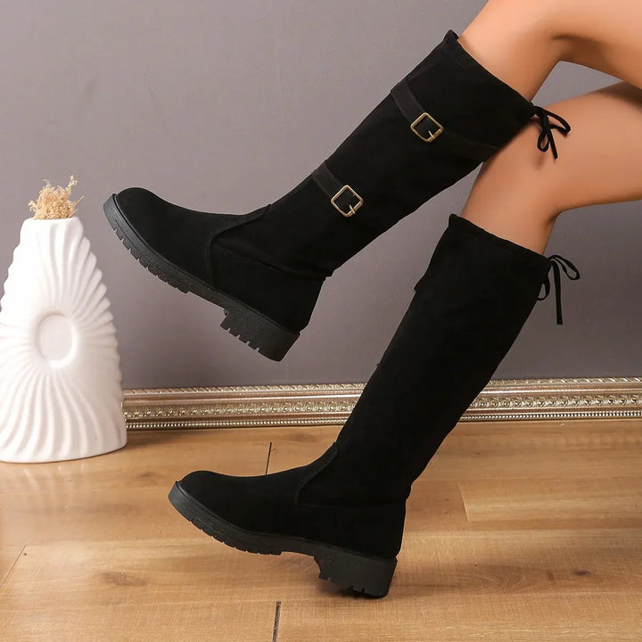 Women's Knee-High Boots with Buckle and Laces