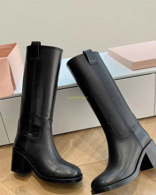 Elegant Leather Knee High Boots