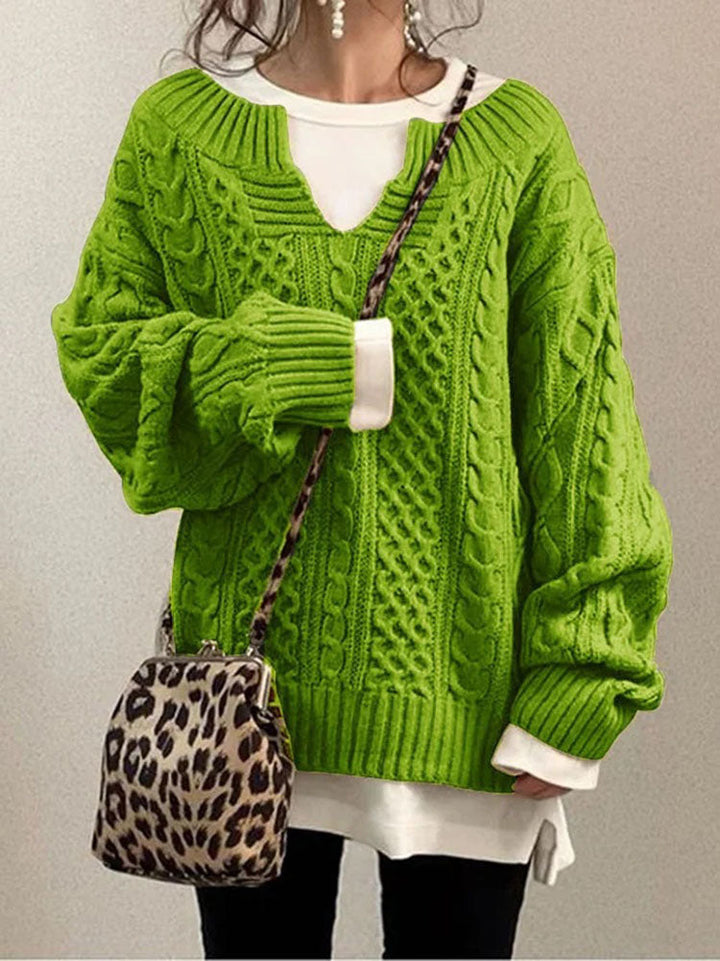 Jersey de punto trenzado con cuello de pico para mujer