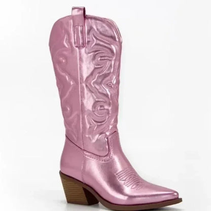 Western Inspired Knee High Heel Boots