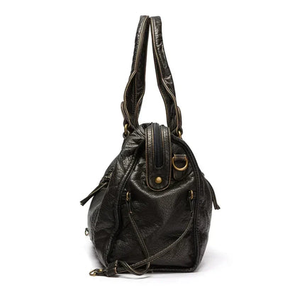 Chic Vintage Black Leather Handbag