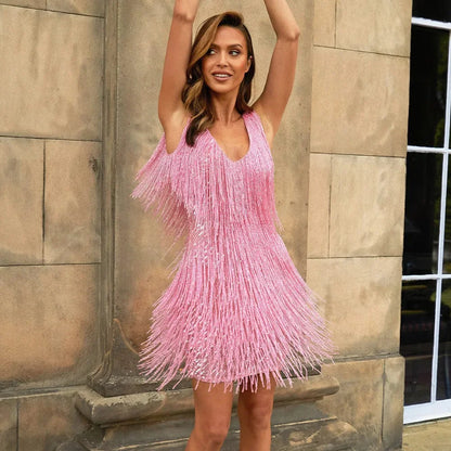 Women’s Cocktail Dress with Fringe Feathers