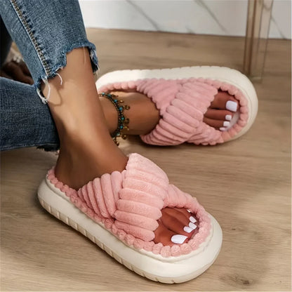 Women’s Plush Cross-Band Slide Slippers