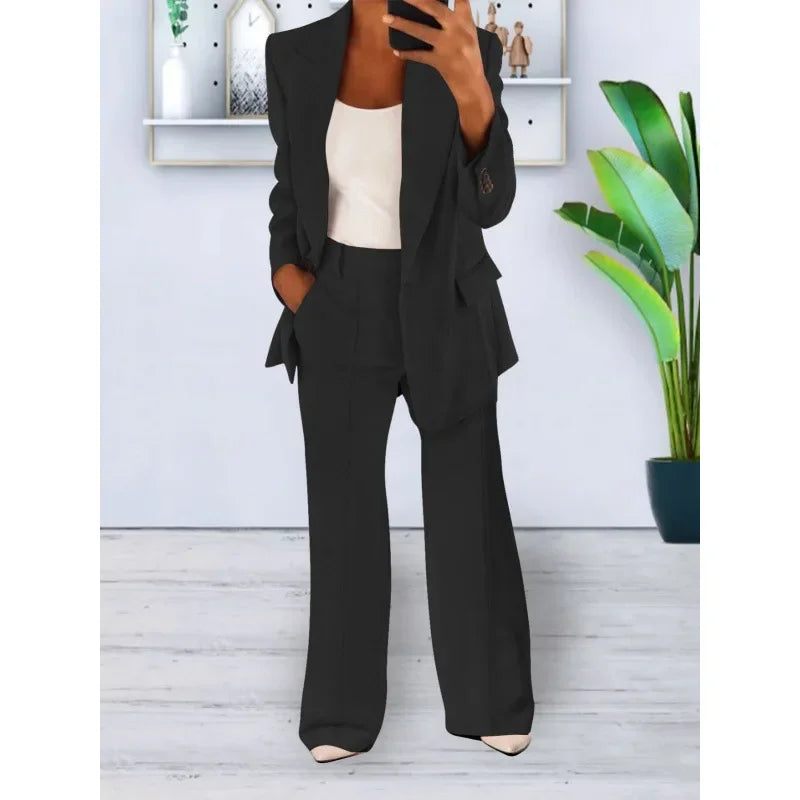Chic Formal Suit Set with Tailored Long Blazer for Women