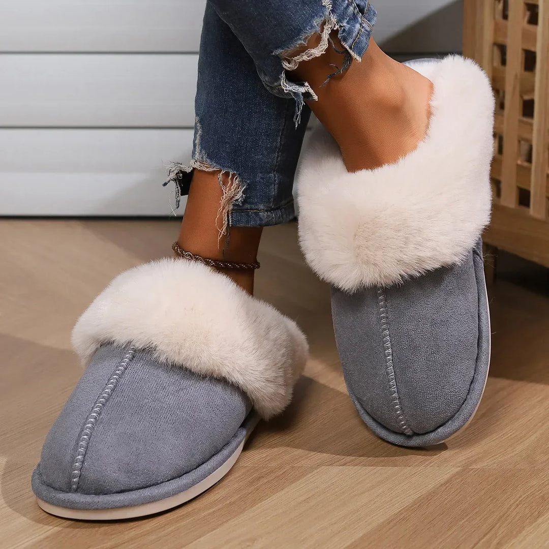 Pantuflas de interior afelpadas de piel sintética para mujer