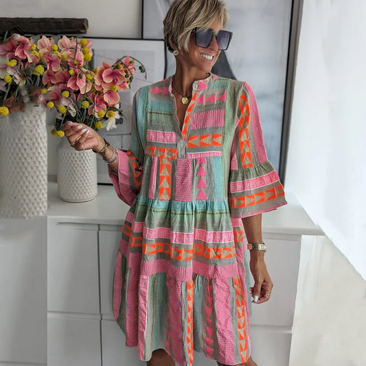 Patterned Flowing Midi Dress