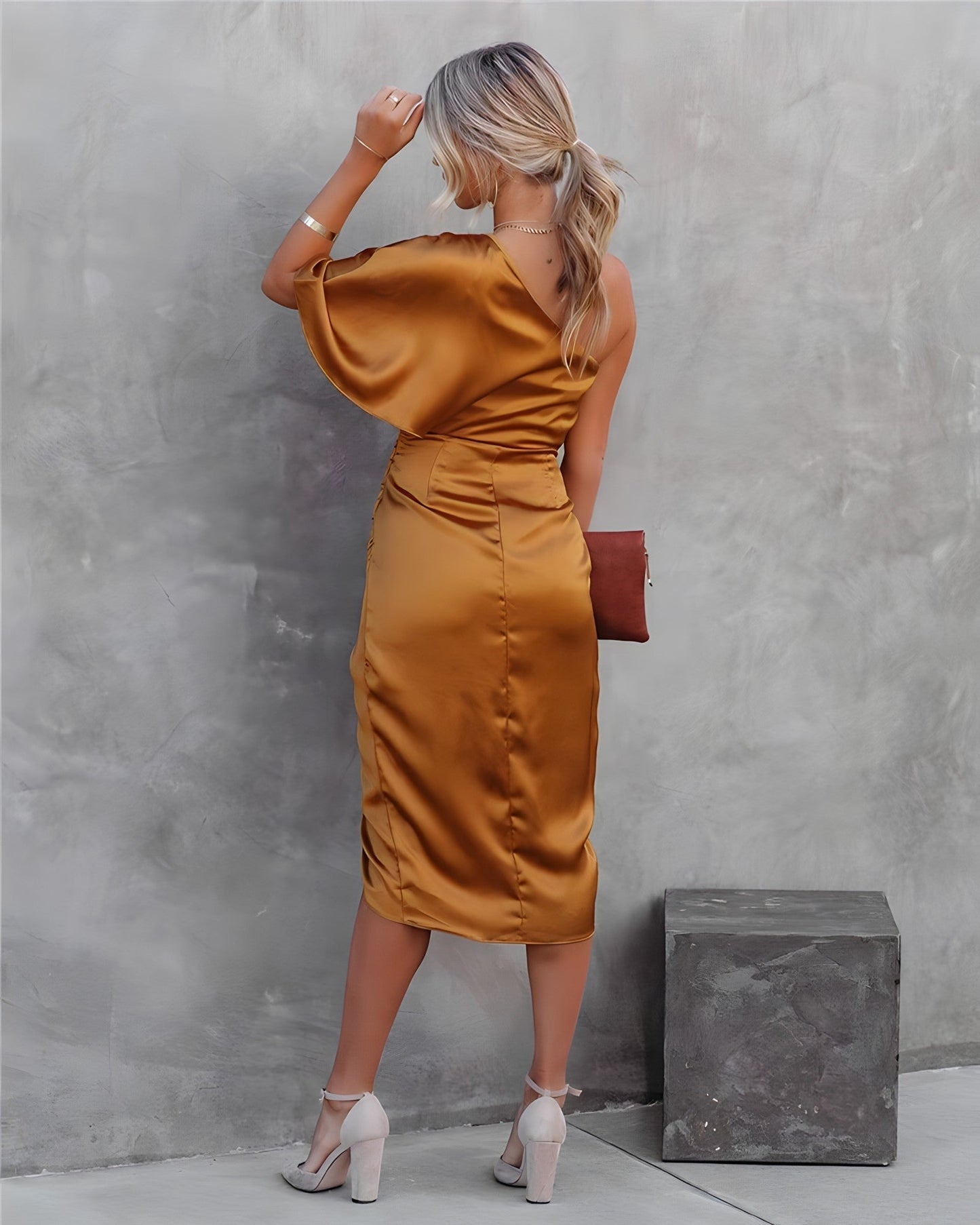 Vestido midi cruzado de un solo hombro para mujer