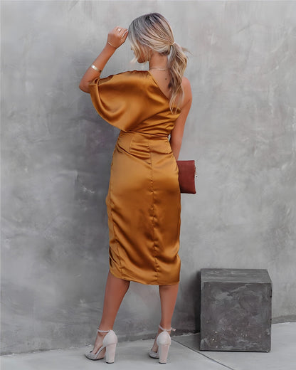 Vestido midi cruzado de un solo hombro para mujer