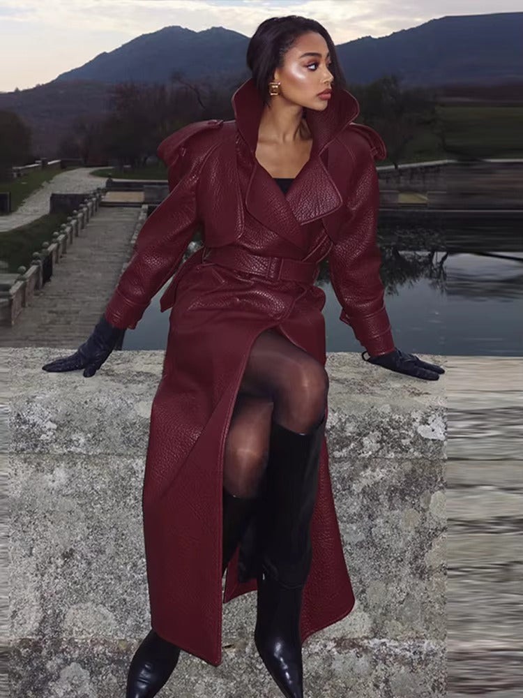 Women’s Winter Long Trench Leather Coat