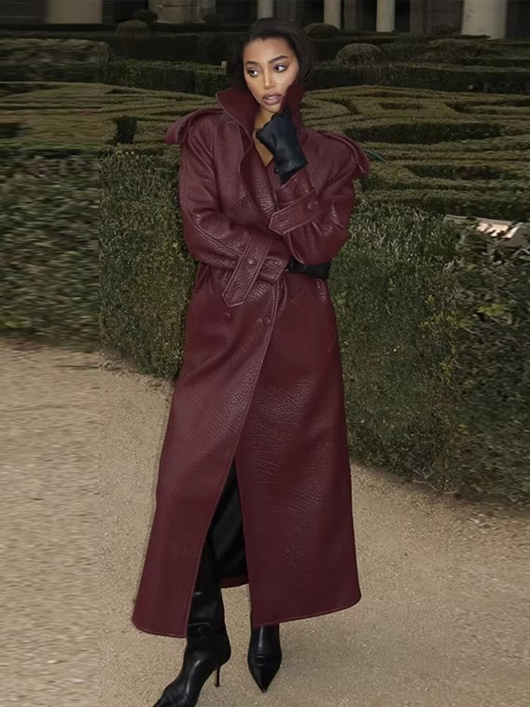 Women’s Winter Long Trench Leather Coat